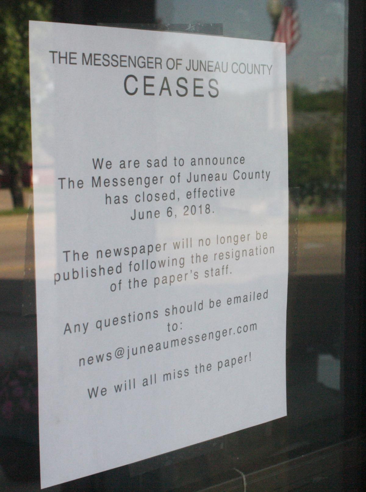 Juneau County Messenger newspaper Announces Closing With Note Left On