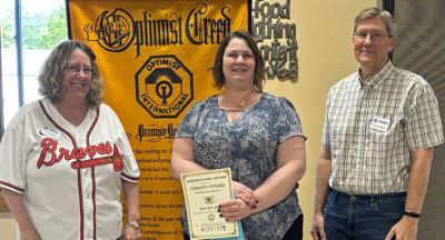 Sauk Prairie Optimist Club president Carol May, Farmer Angel Network secretary Christy Updike, and Optimist Carl Hoffman at the May 20 meeting.