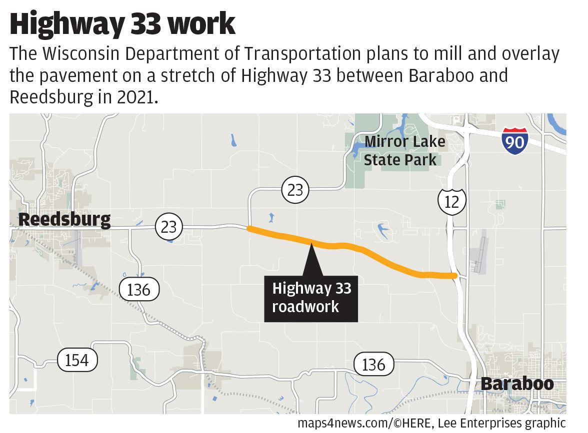 Road work planned for Highway 33 between Baraboo and Reedsburg