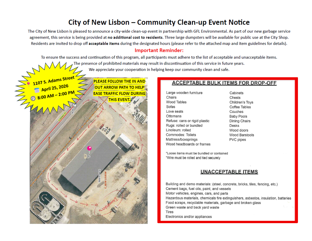 City of New Lisbon - Community Clean-up Event Notice