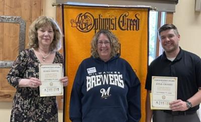 From left, Robin Whyte, executive director of the Community Foundation of South Central Wisconsin; Carol May, Sauk Prairie Optimist president; and Kyle Crosby, associate director of CFSCW, at the Oct. 7 Optimist meeting.