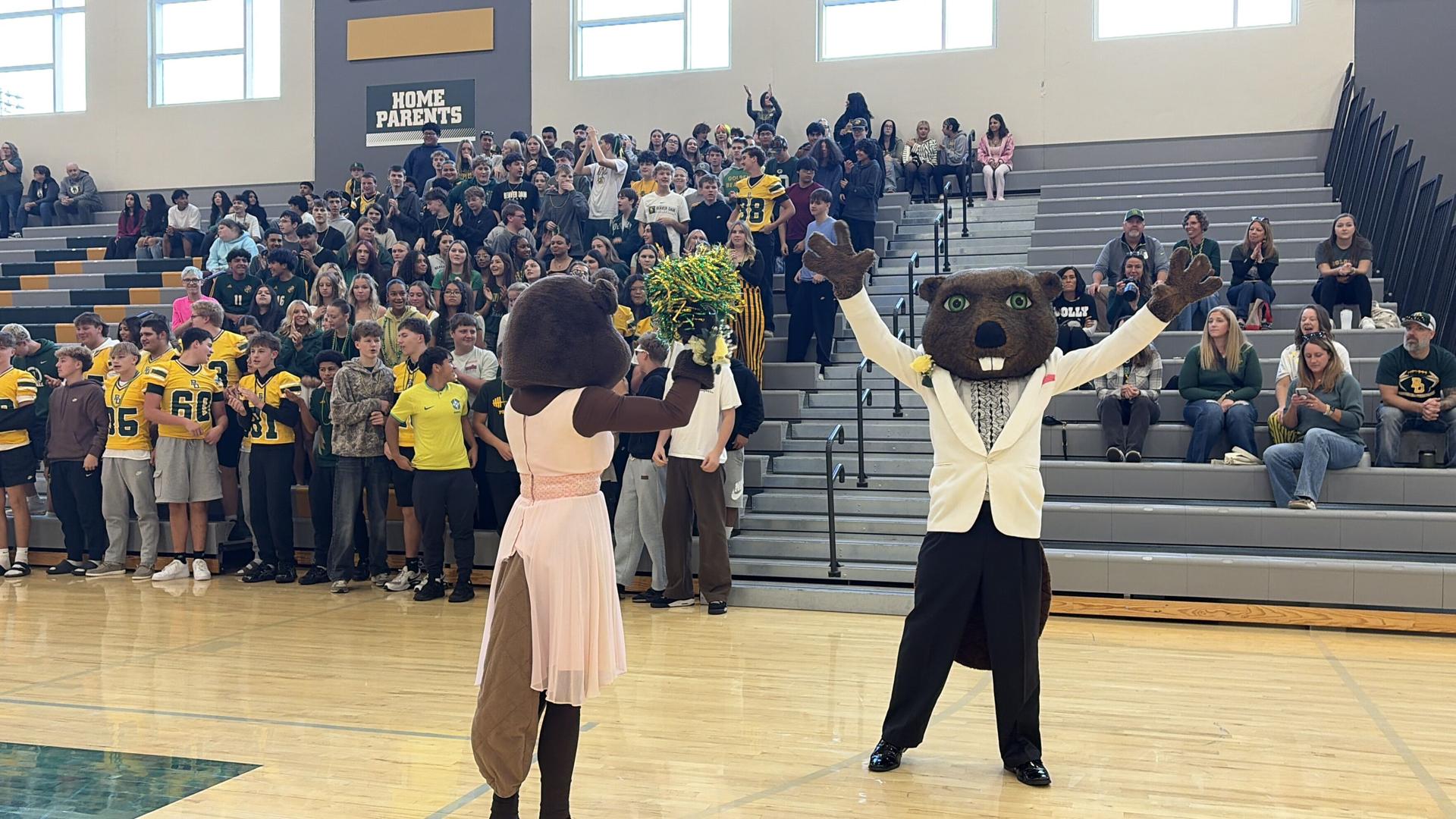 Beaver Dam High School’s mascot Benjamin Beaver with Becky Beaver.