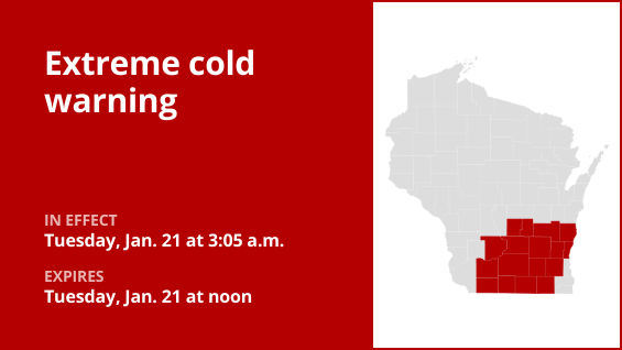 Update: Extreme cold warning affecting Wisconsin until Tuesday midday