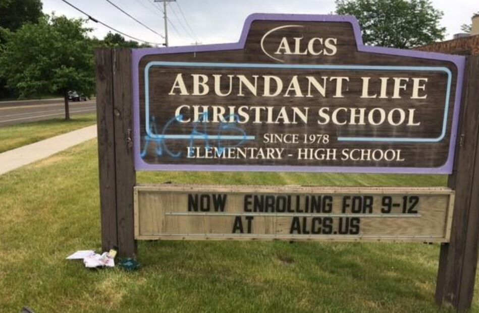Abundant Life Christian School sign damage, police photo