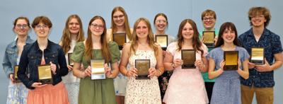Outstanding Lakeside Lutheran High School instrumental musician award recipients include, from front, left, Emma Hallberg, Columbus; Abigail Tolkinen, Lowell; Alexis Griffin, Waterloo; Courtney Zastrow, Ixonia; Maya Damm, Sun Prairie; back row, Addison Hallberg, Columbus; Tana Hoefner, Sun Prairie; Violet Larson, Sun Prairie; Lily Brey, Columbus; Jackson Gleesing, Johnson Creek; Elijah Nelson, Watertown, on May 17.