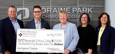 From left, Shane Smith, SSM Health Fond du Lac Market president; Mason Gravelle, philanthropy director at Agnesian HealthCare Foundation; Bonnie Baerwald, Moraine Park president; Alicia Mattingly, development officer at Moraine Park; and Dana Bourland, director of college advancement at Moraine Park on May 4.