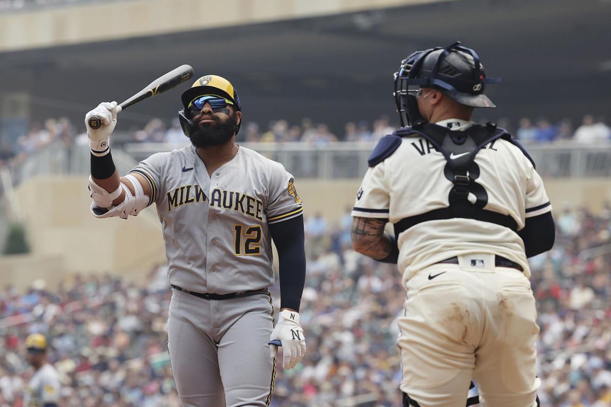 April 29, 2022 - Milwaukee Brewers left fielder Christian Yelich (22)  celebrates his homerun with Milwaukee Brewers shortstop Willy Adames (27)  during MLB Baseball action between Chicago and Milwaukee at Miller Park