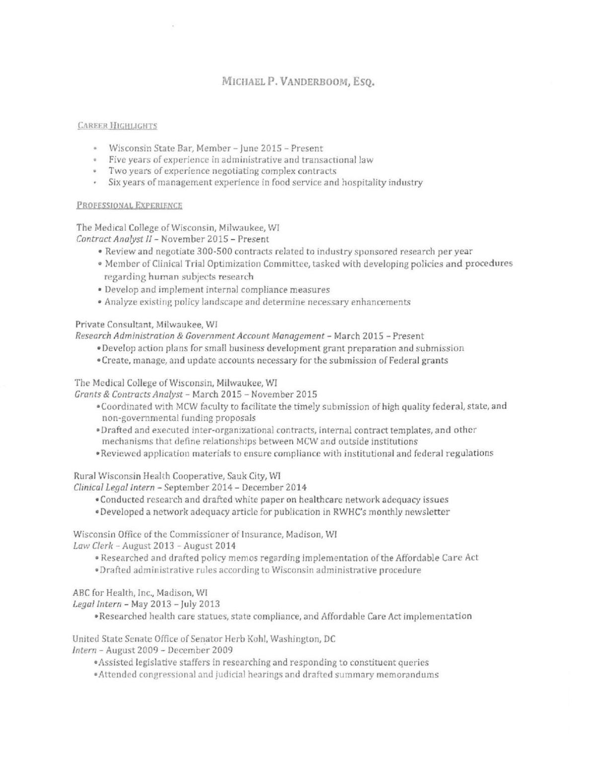 corporation counsel finalist resumes