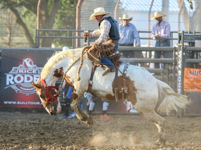 Unknown competitor in bronc riding competition at the 2025 rodeo.