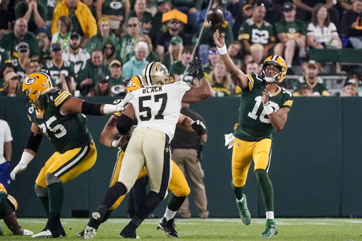 Green Bay Packers' Tyler Goodson runs past New Orleans Saints