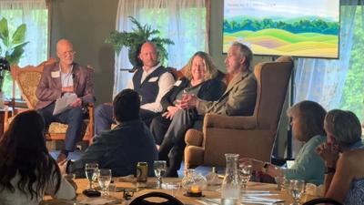 From left, Todd Wuerger, executive director of Sauk Prairie Healthcare Foundation; Todd Schad, MD, FACOG, chief physician executive and campaign medical advocate; Carol May, former chief financial officer and co-chair, campaign cabinet; and Shawn Lerch, CEO, Sauk Prairie Healthcare; discuss Sauk Prairie Healthcare’s plan for the future at a special donor event held May 14.