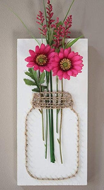 Mason jar string art flower holder decor