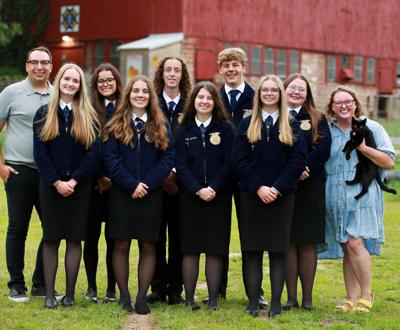 Wisconsin Dells FFA Chapter officers, from front, left, Ally Kissack, Bailey Paulsen, Harley Madsen, Maggie Tuttle; back row, Nathaniel Nolden, Abbie Rave, Robert Degner, Brady Hess, Khammi Alsum, Alexis Nolden on June 18.