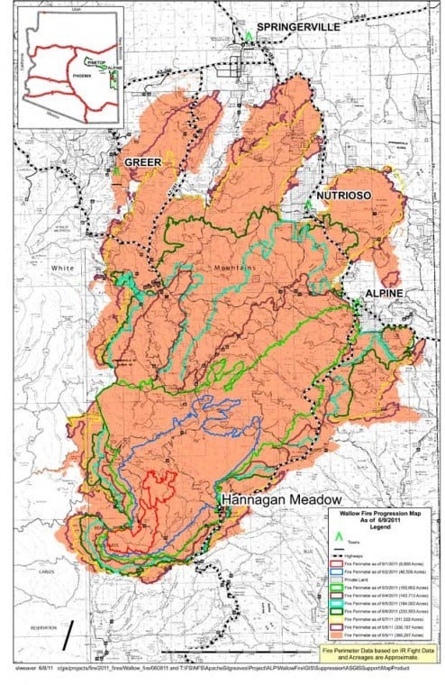 Latest Map of the Wallow Fire - June, 9 2011 | Latest News | wmicentral.com