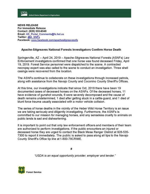 Apache-Sitgreaves National Forests confirms another horse death