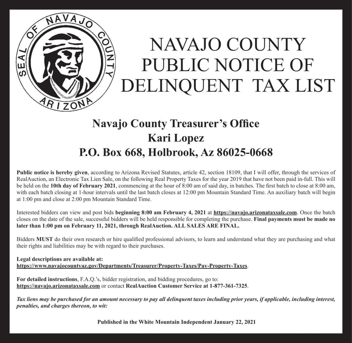 Navajo County Delinquent Tax List 2021 Delinquent Tax wmicentral com