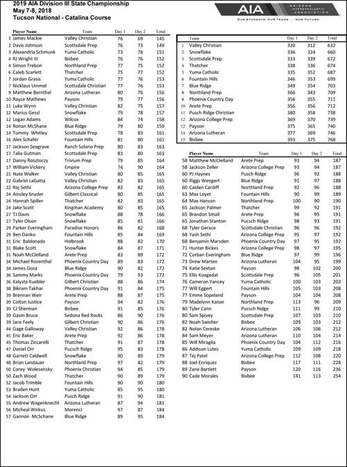 2019 AIA Division 3 Golf State Championship results Local Sports