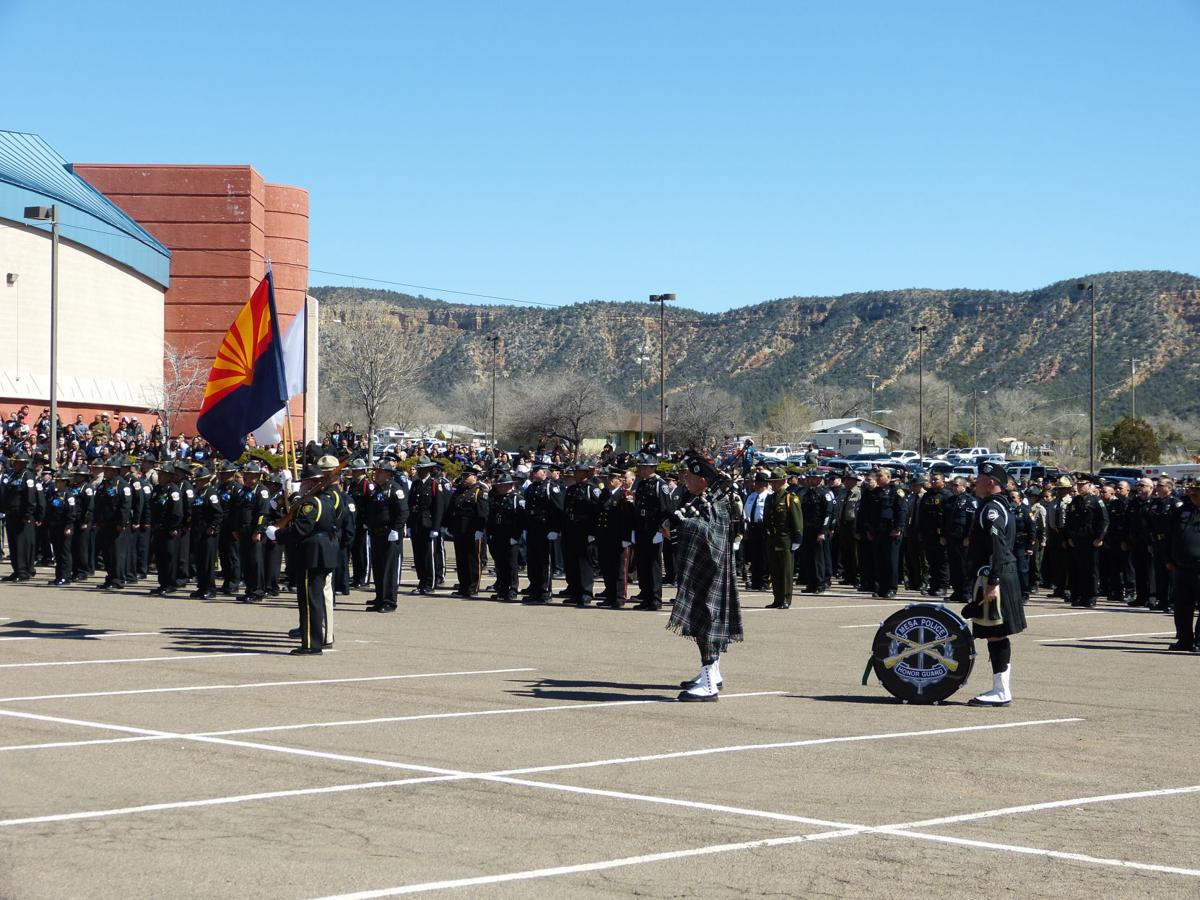 Kellywood funeral - Pipe and Drum Honor Guard with police back-up