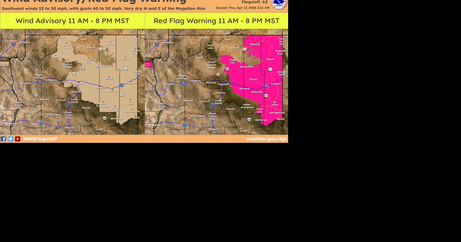 Red Flag Warning issued for parts of Navajo and Apache counties | News ...