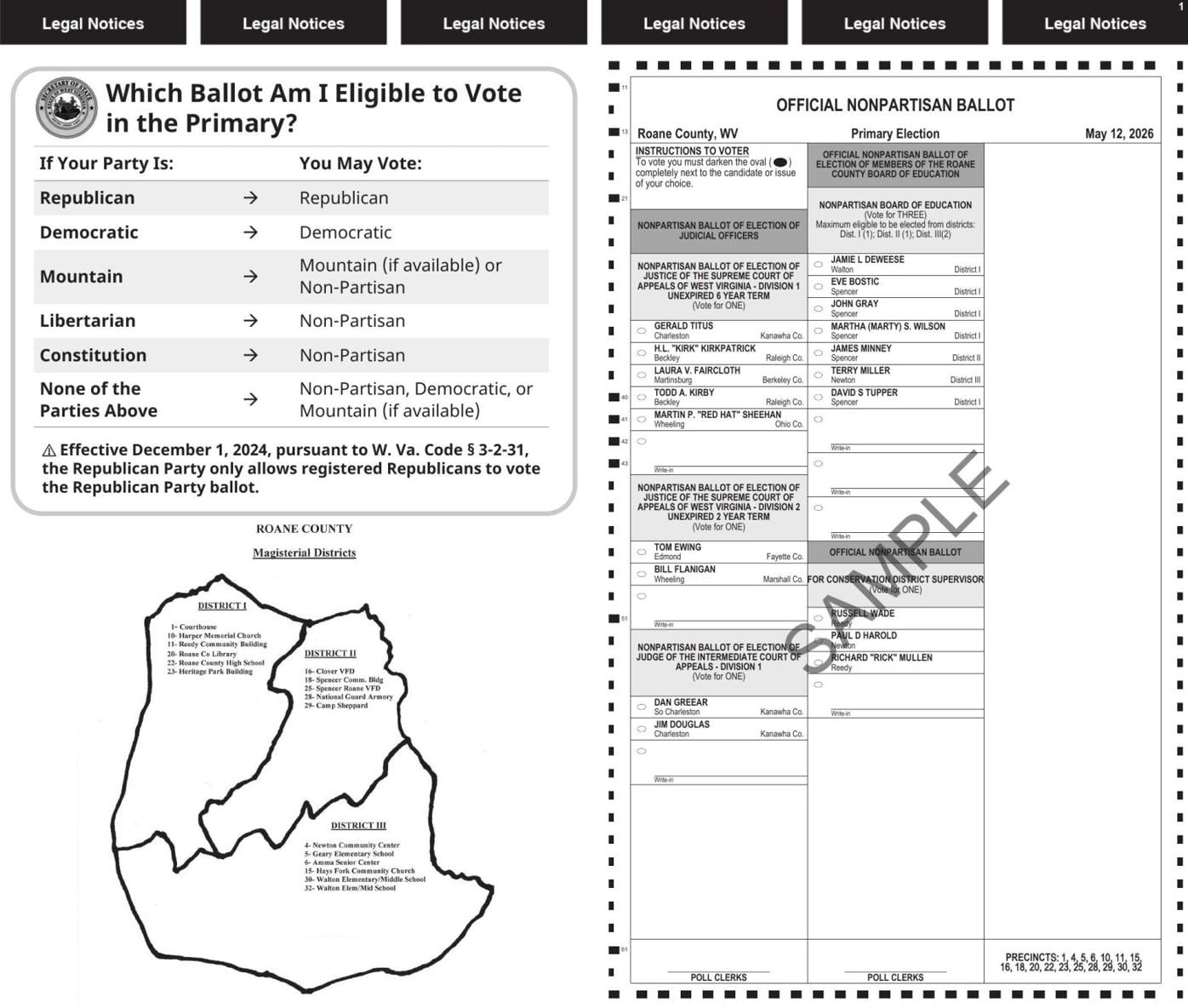 2026 Primary Sample ballot | LegalsRoaneCountyReporter | wvnews.com