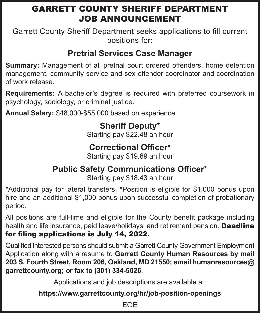 GARRETT COUNTY HUMAN RESOURCES | Other | wvnews.com