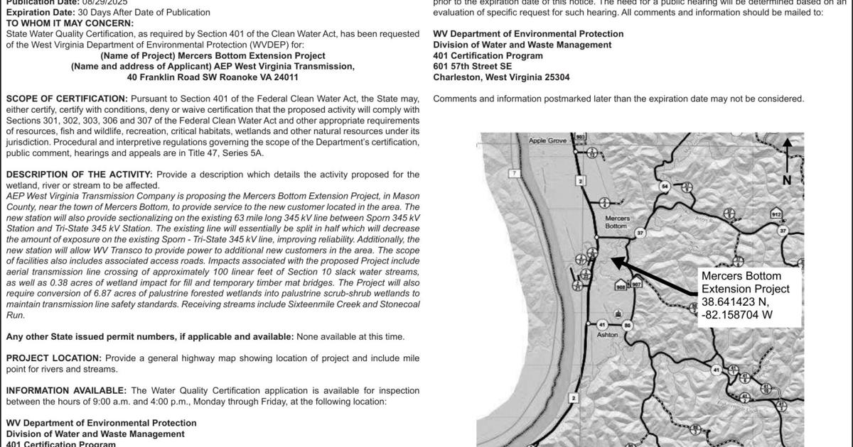 Project 1237 Mercers Bottom Extension Project | LegalsRiverCitiesRegister | wvnews.com