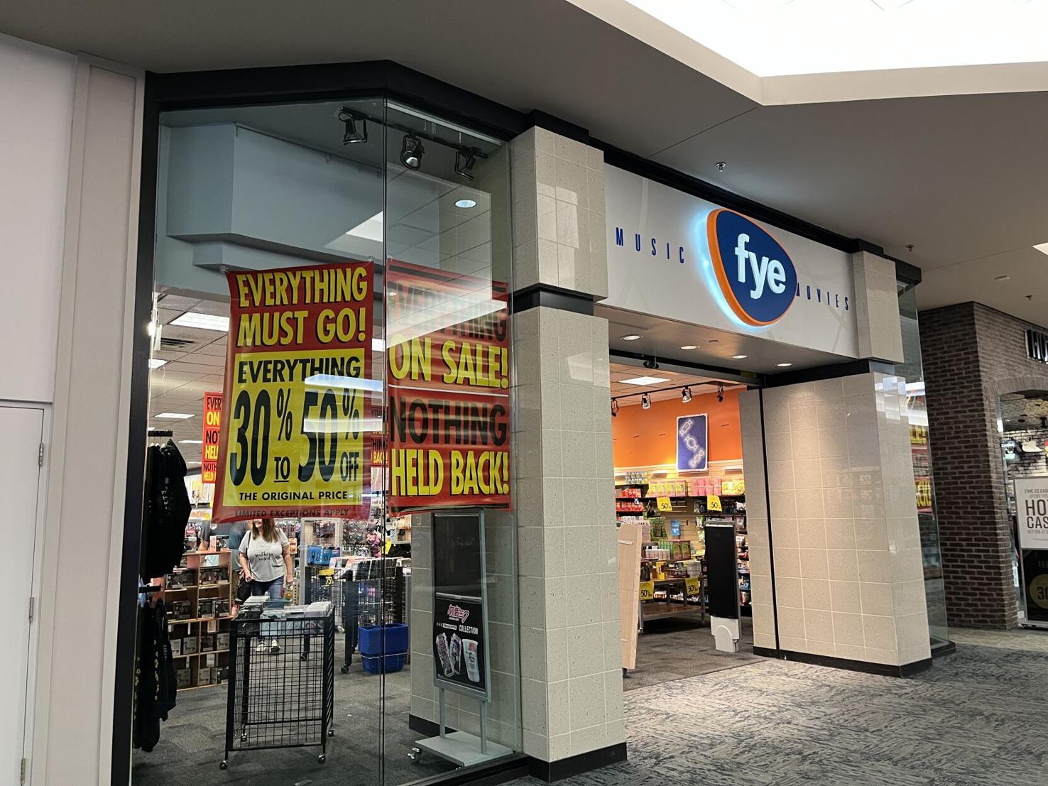 FYE at Meadowbrook Mall in Bridgeport, West Virginia, indicates closure