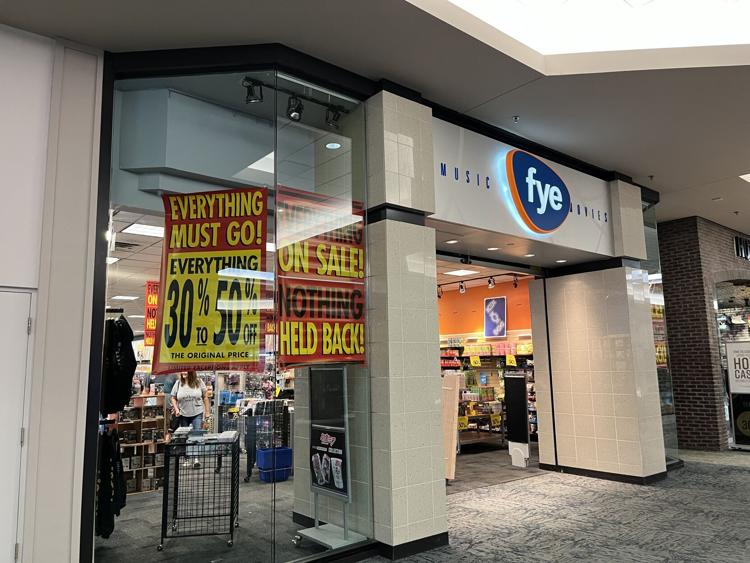 FYE at Meadowbrook Mall in Bridgeport, West Virginia, indicates closure