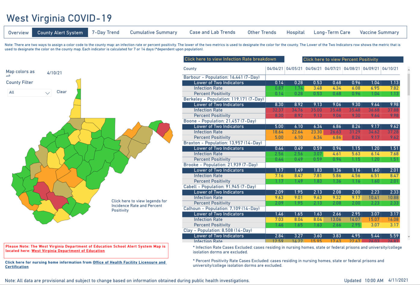 West Virginia Covid 19 County Alert Map 4 11 21 Wvnews Com