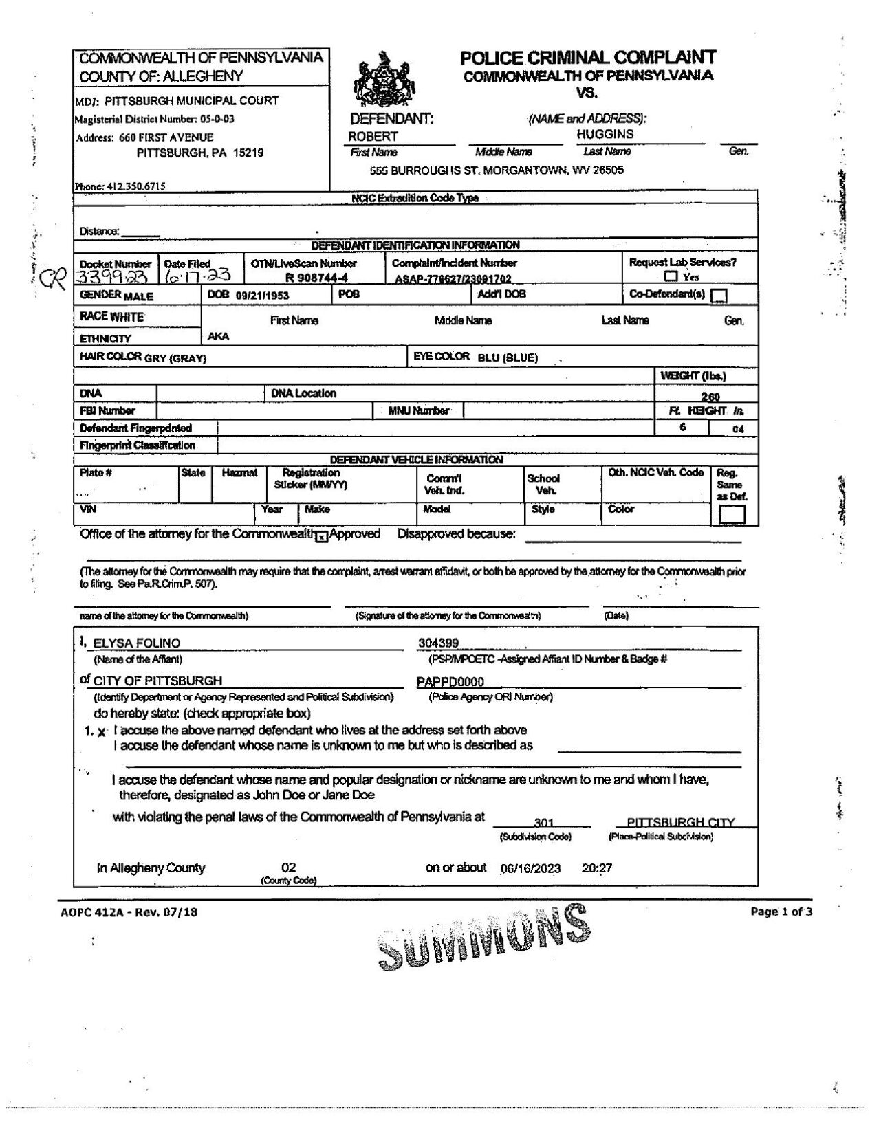 Huggins Criminal Complaint | | wvnews.com