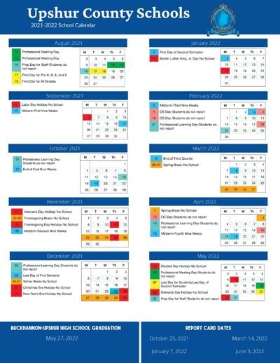 Upshur County Schools Academic Calendar 2021-22 | WV News | wvnews.com