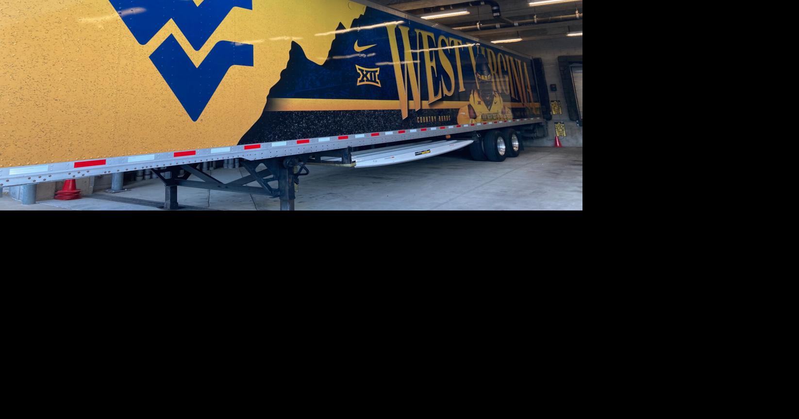 WVU FB WVU tractor trailer at TCU closeup front
