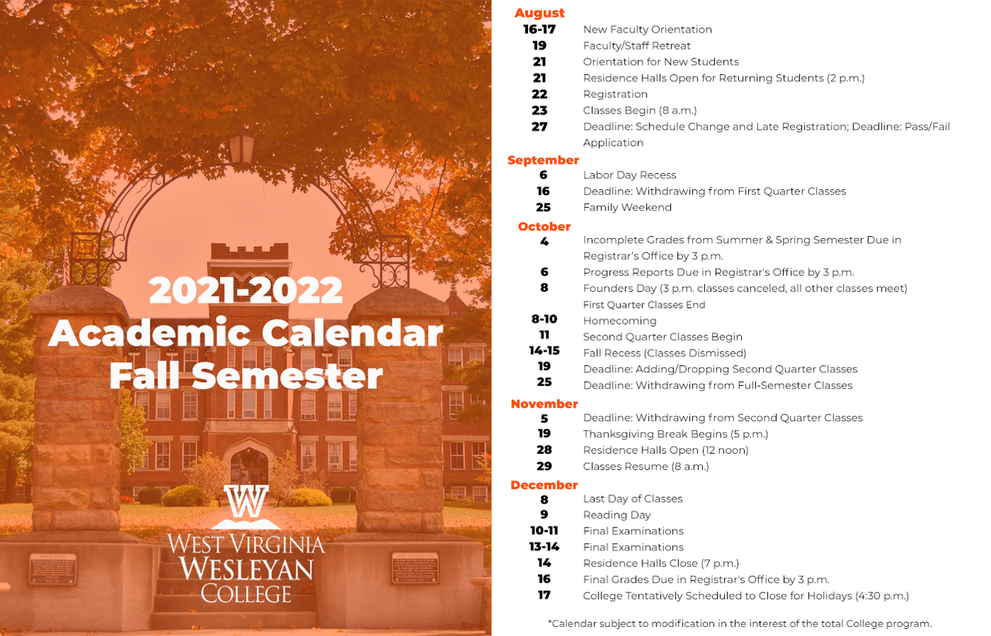 West Virginia Colleges Announce 2021 22 Academic Calendars Wv News Wvnews Com