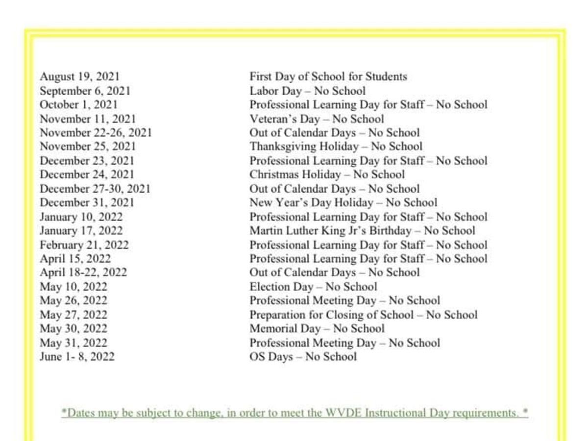 Doddridge County Schools Academic Calendar 2021 22 Wv News Wvnews Com Haerrison County Texas Court Holiday Calander 2022
