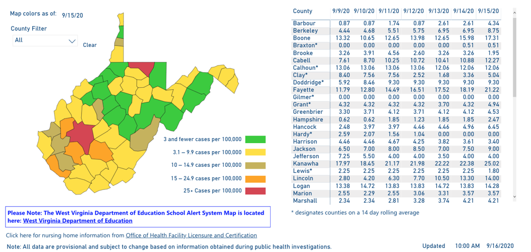 West Virginia DHHR reports 10 COVID19 related deaths; Kanawha County