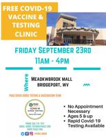 Free COVID testing & vaccine clinic today with Pfizer & Omicron shots at Meadowbrook Mall, Bridgeport
