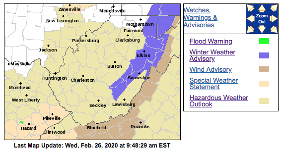 Winter Weather Advisories Hazardous Outlook Issued Throughout Wv