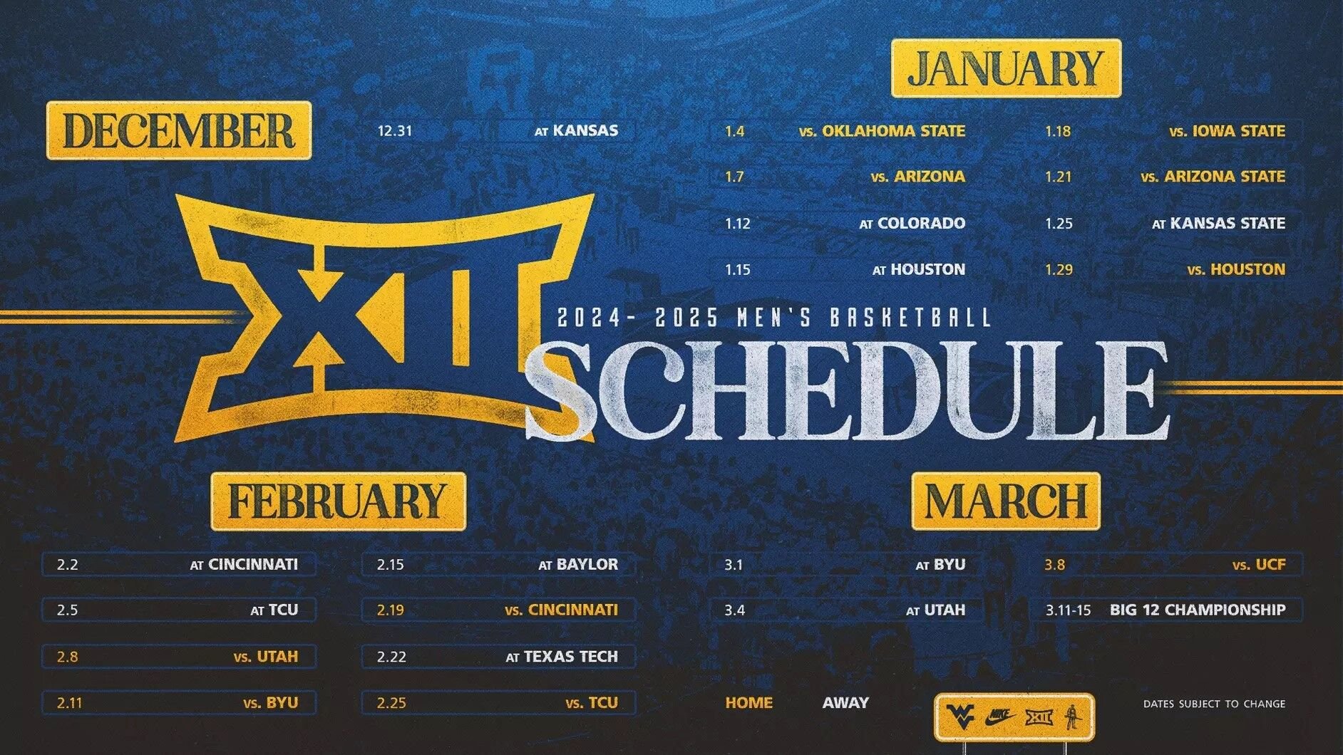 WVU Men s Basketball Announces 2024 2025 Big 12 Schedule with Expanded 20 Game Slate WV News wvnews