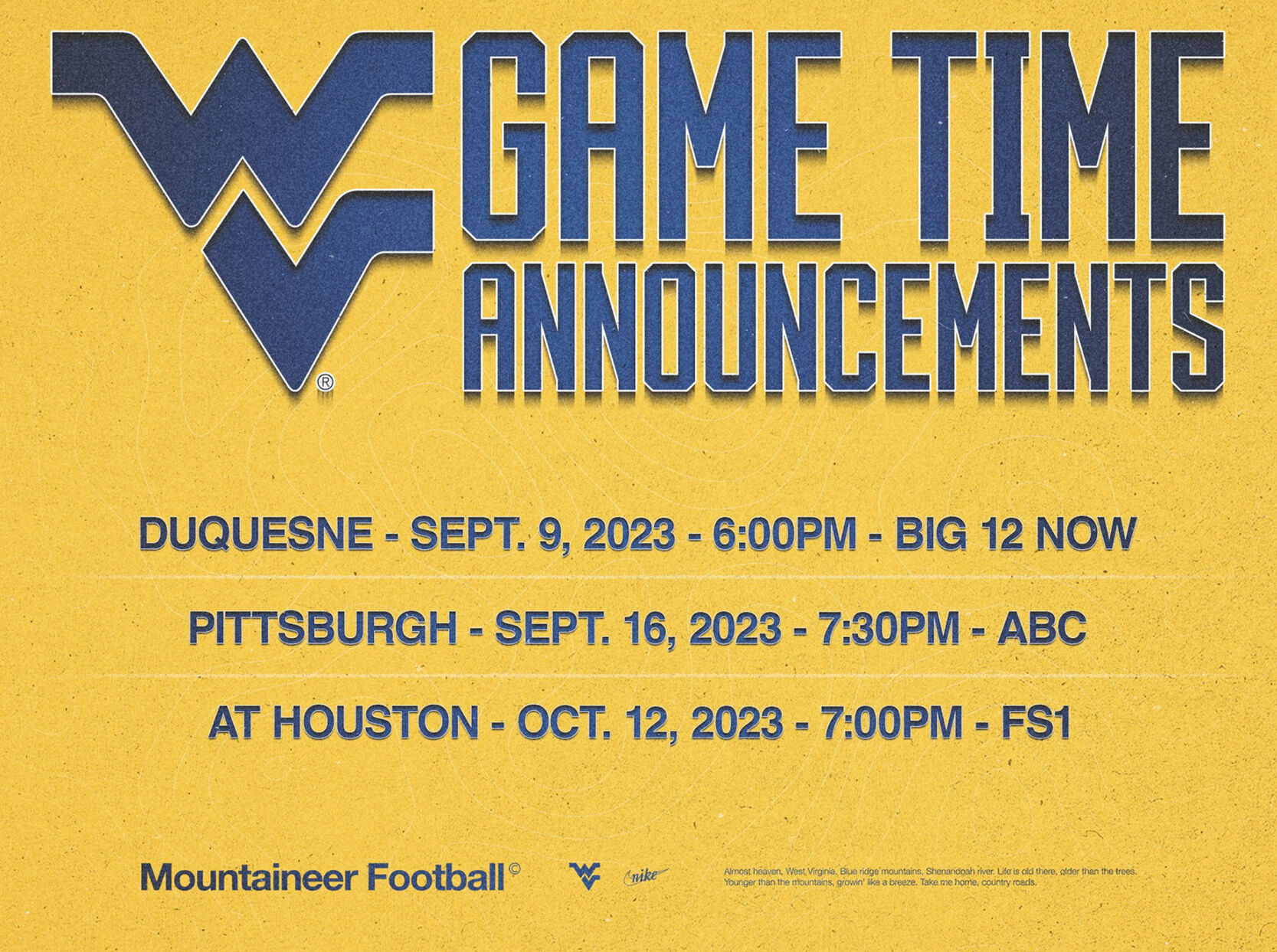 WVU Reveals Start Times For Three More Football Games West Virginia