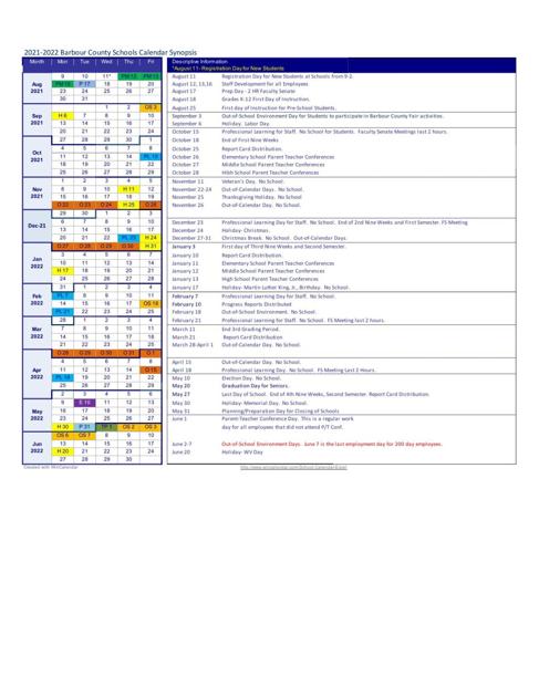 Barbour County Schools Academic Calendar 2021 22 WV News wvnews com