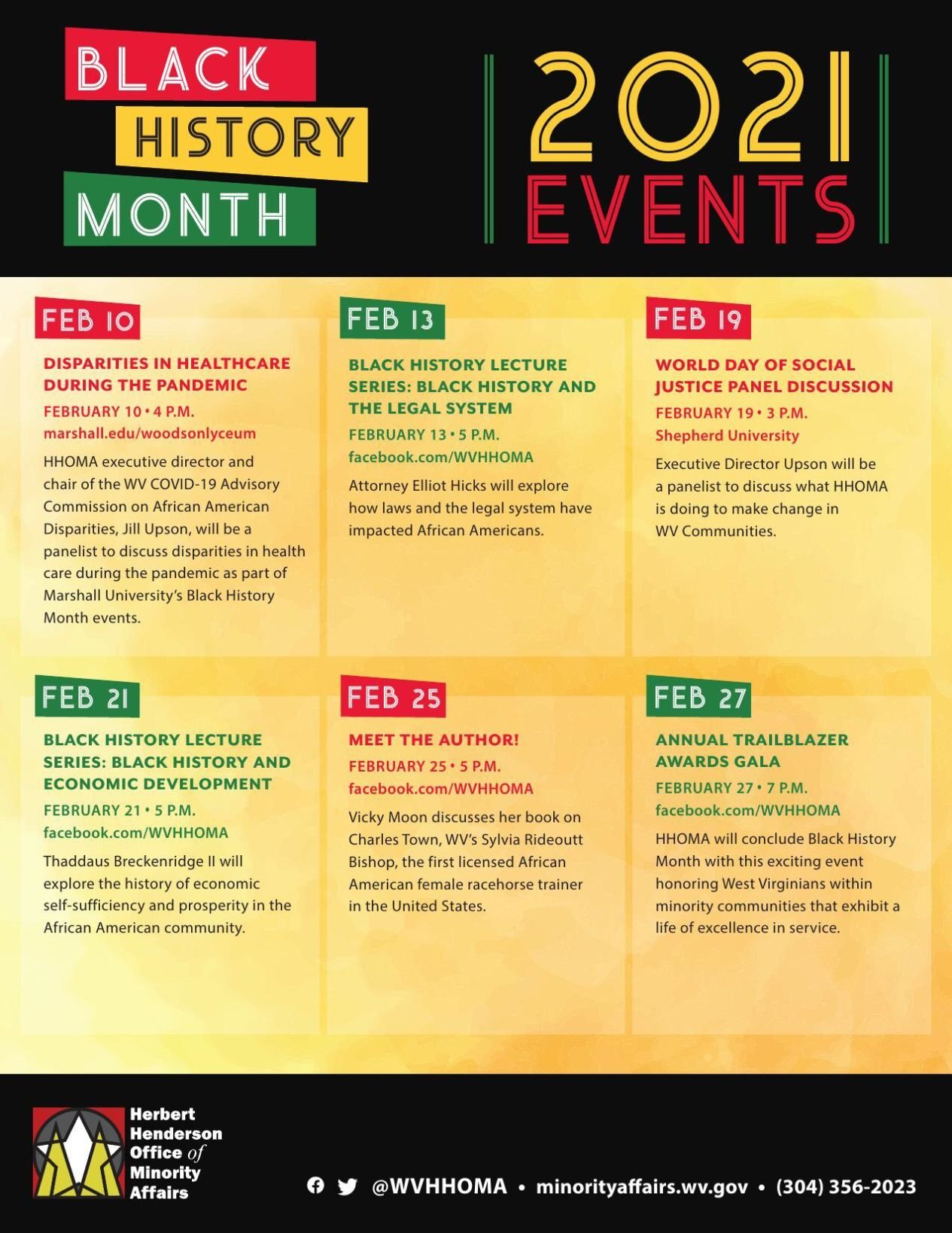 HHOMA Black History Month Events Calendar