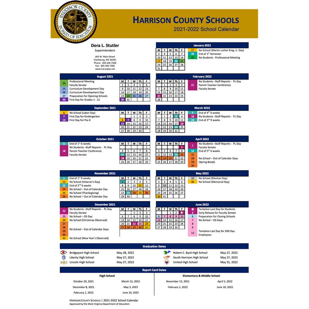 Harrison County Schools Academic Calendar 2021 22 WV News wvnews com