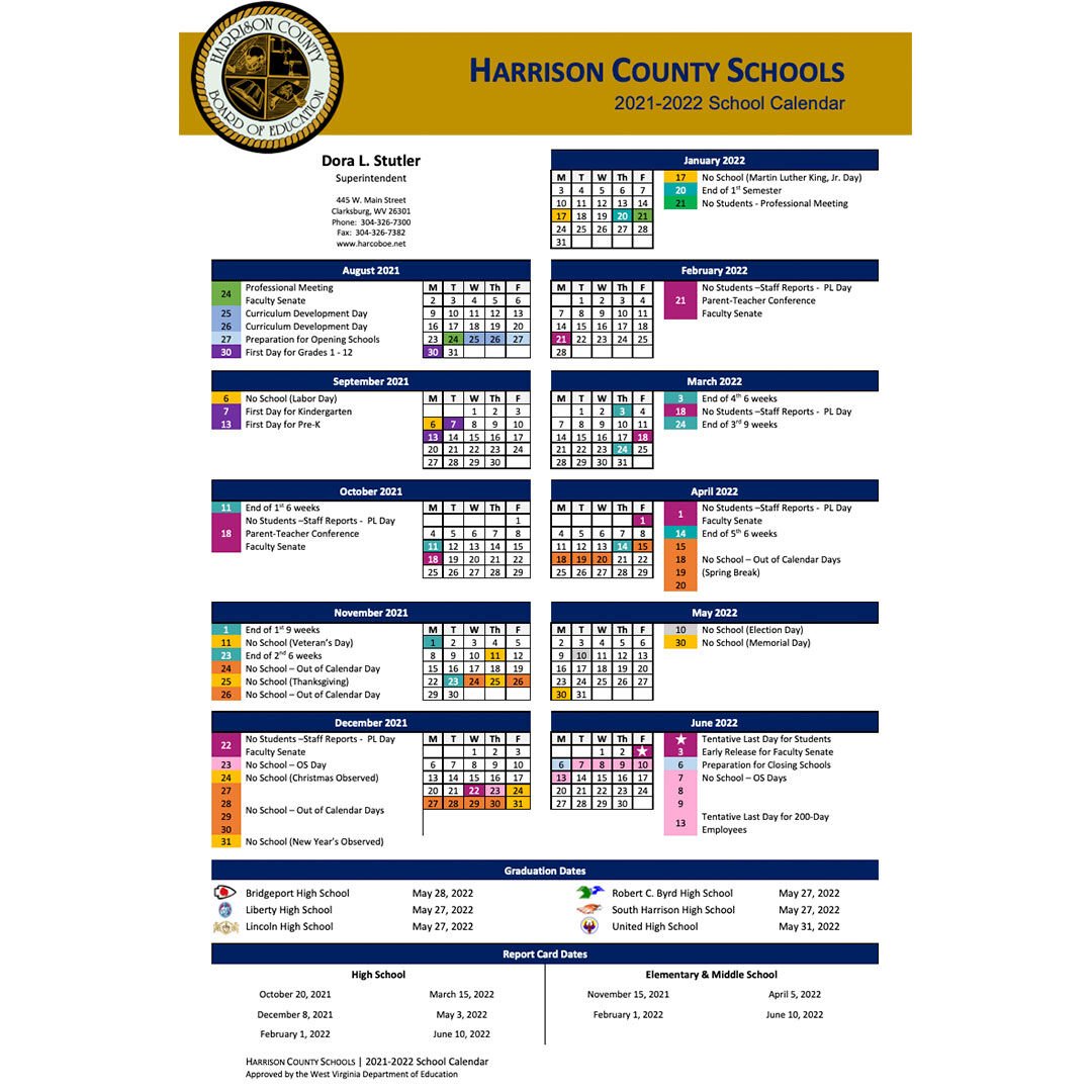 Harrison County Schools Academic Calendar 2021 22 WV News Wvnews