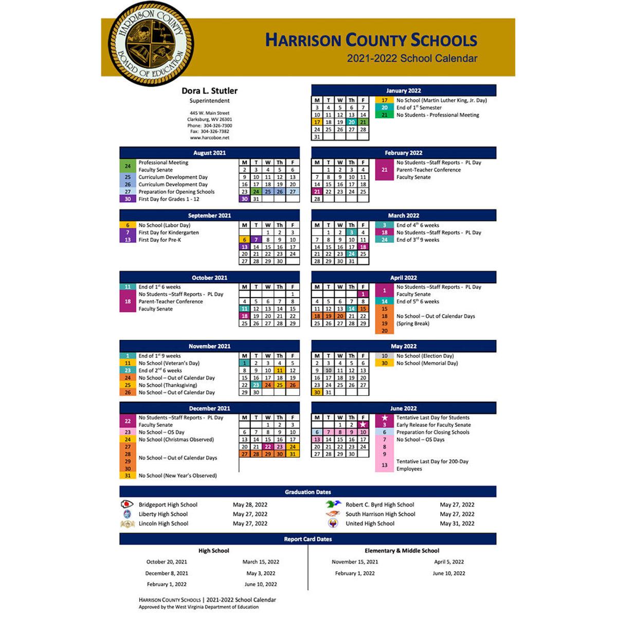 South Alabama Academic Calendar 2022 2023 Harrison County Schools Academic Calendar 2021-22 | Wv News | Wvnews.com