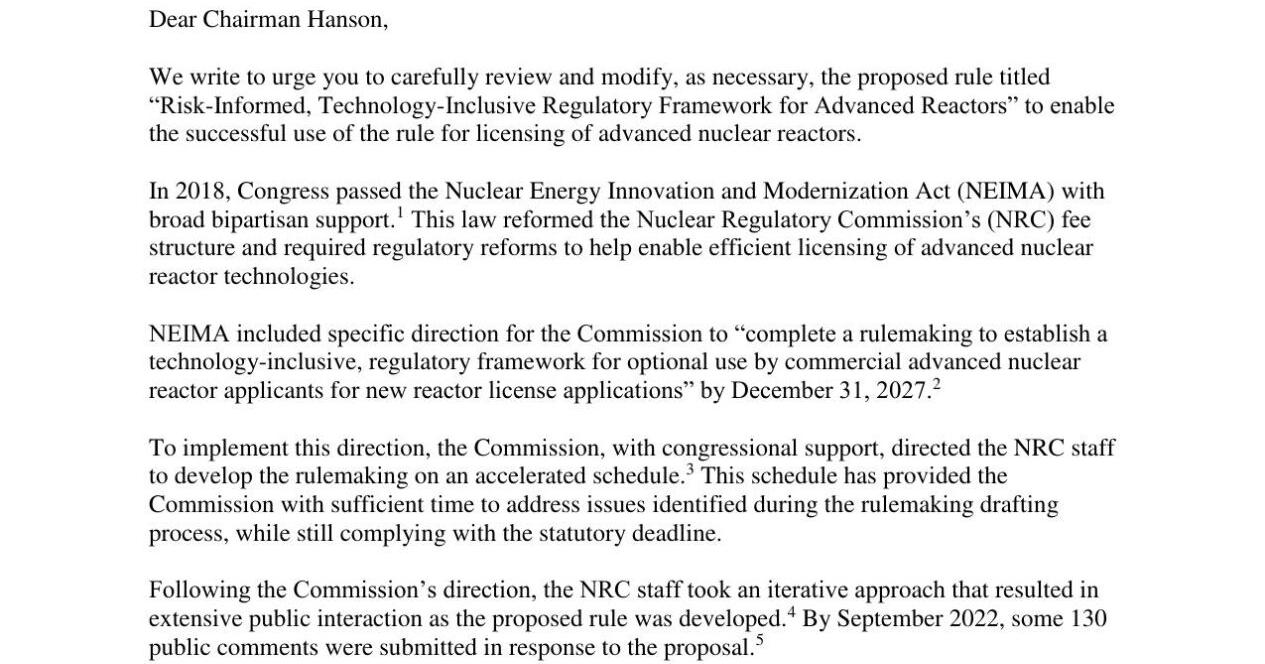 Capito signs letter urging NRC to establish advanced nuclear reactor framework - Vimarsana News