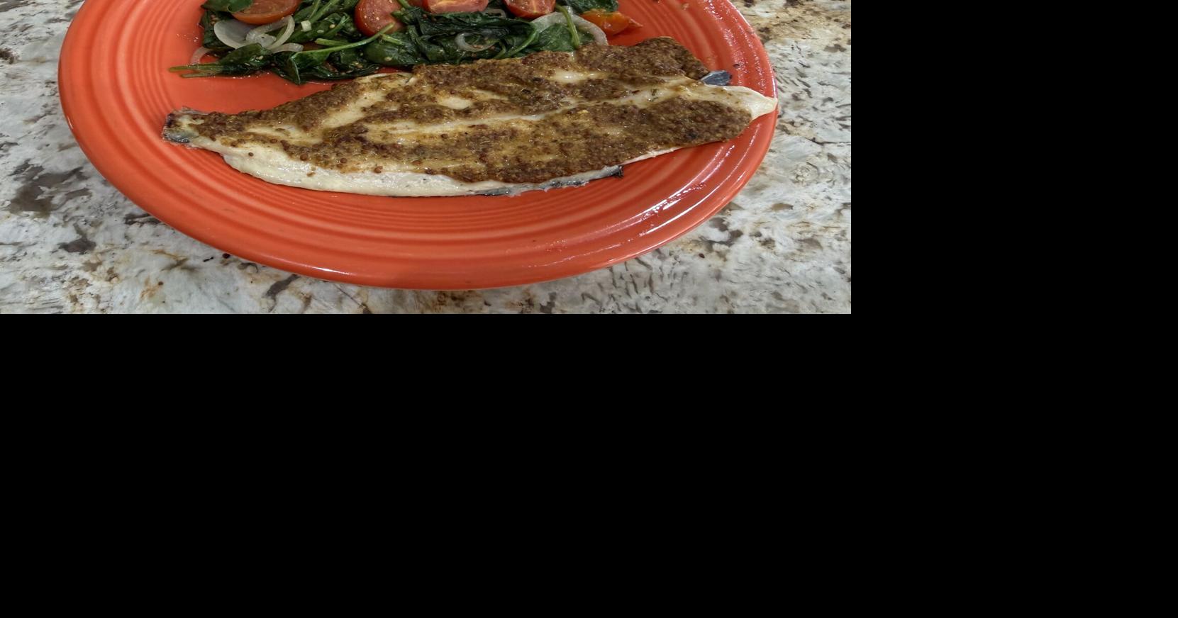 Baked Rainbow Trout with Sauteed Spinach