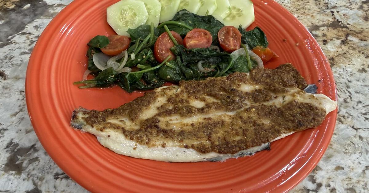 Baked Rainbow Trout with Sauteed Spinach