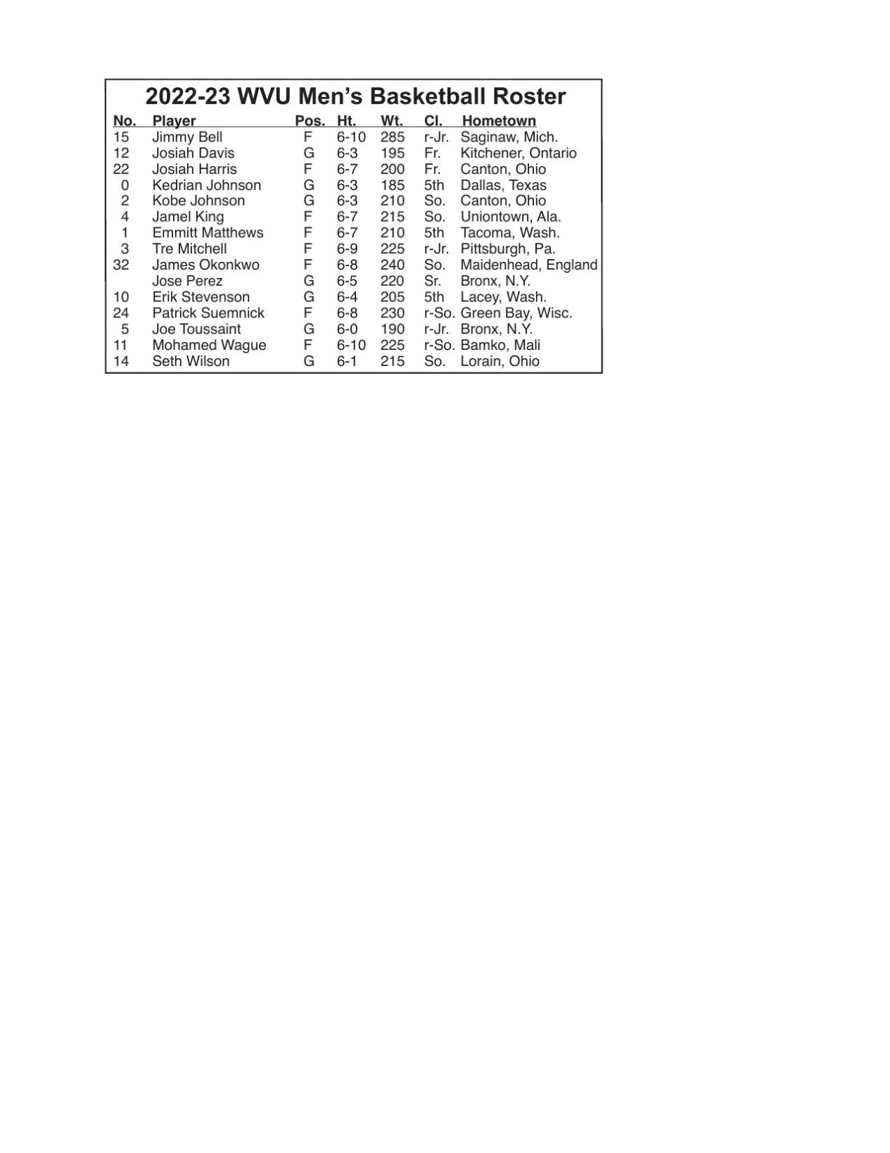 Basketball roster