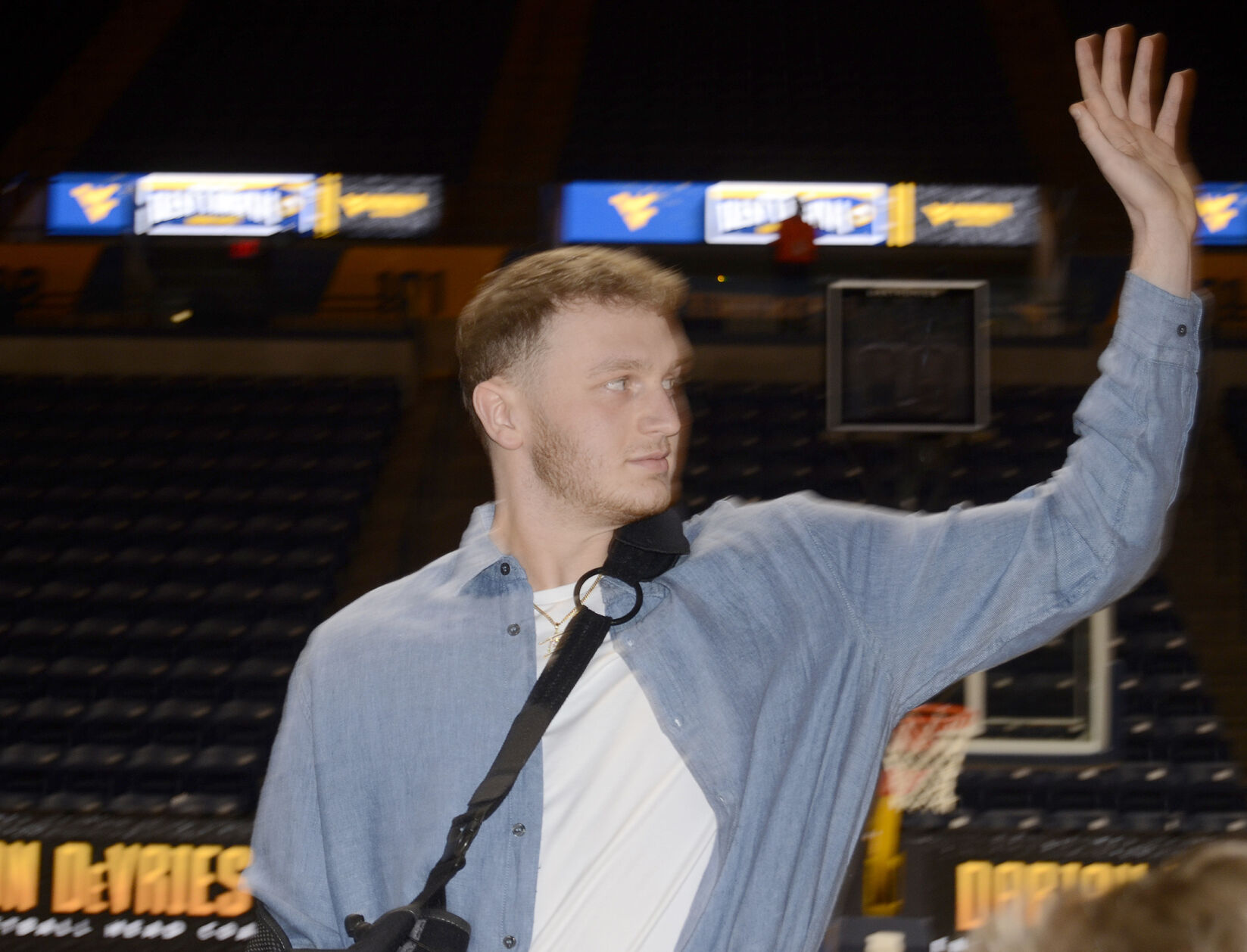 WVU Basketball 0328 Tucker DeVries Waves Front | West Virginia ...