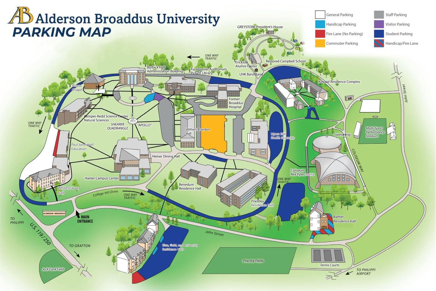 Alderson-Broaddus campus parking map
